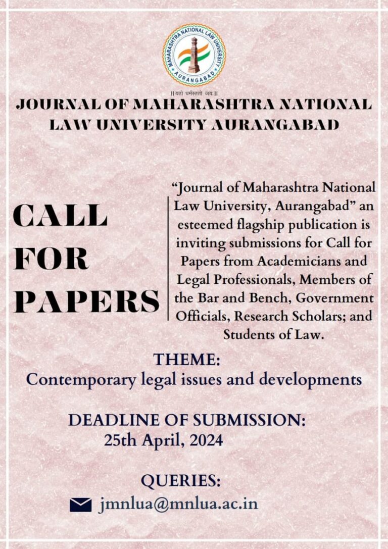 Call For Papers Journal Of Maharashtra National Law University