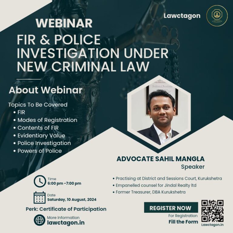 Free Webinar on FIR & Police Investigation under New Criminal Law by Lawctagon: Register Now!